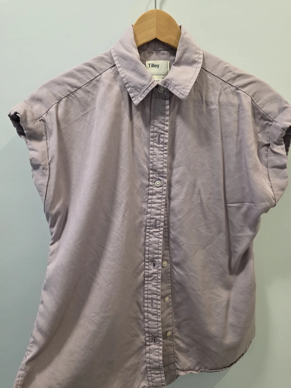 Tilley Lavender Lyocell Button Front Cap Sleeve Blouse – Size Small - Picture 3 of 8